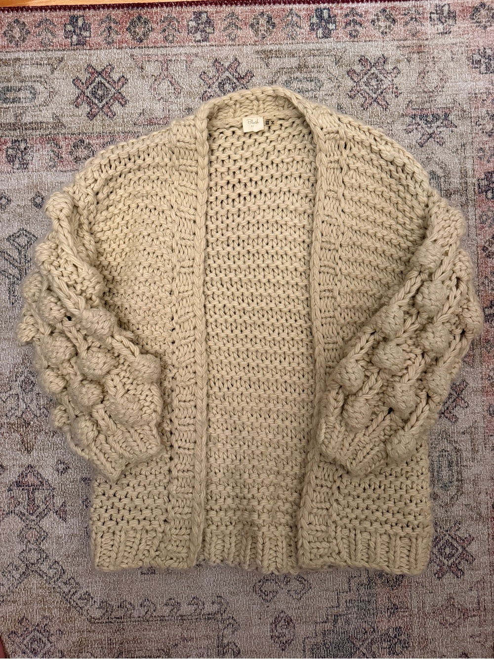 Blush Chunky Cable Sleeve Open Cardigan - Beige